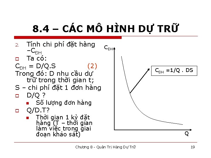 8. 4 – CÁC MÔ HÌNH DỰ TRỮ Tính chi phí đặt hàng C