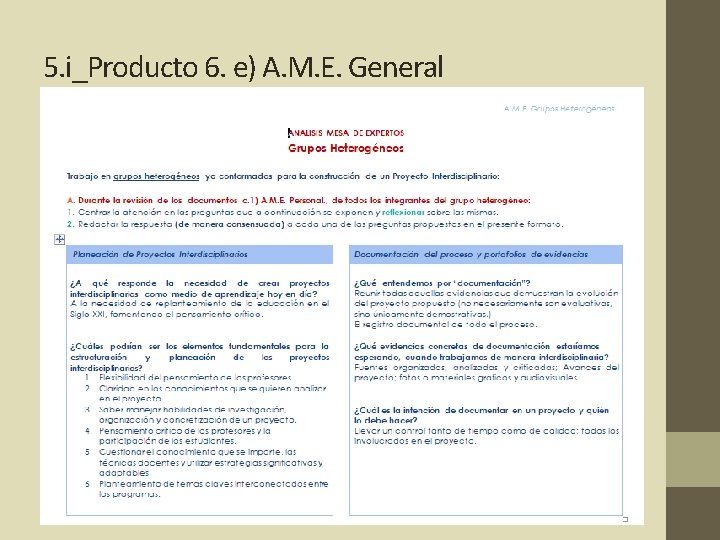 5. i_Producto 6. e) A. M. E. General 