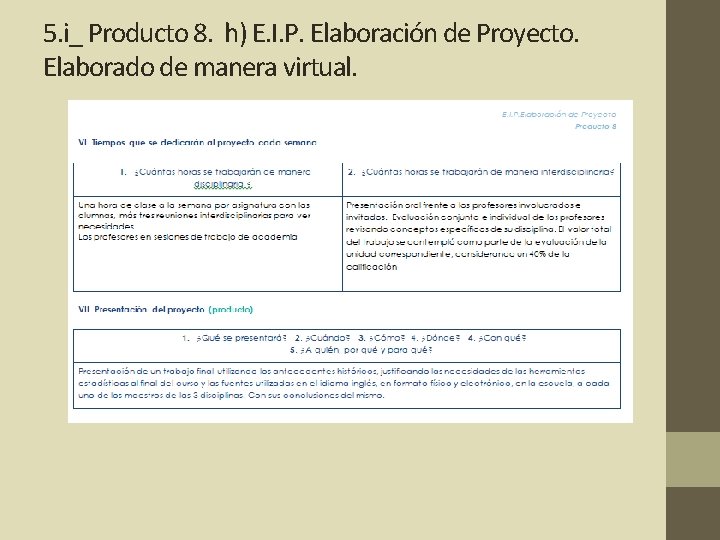 5. i_ Producto 8. h) E. I. P. Elaboración de Proyecto. Elaborado de manera