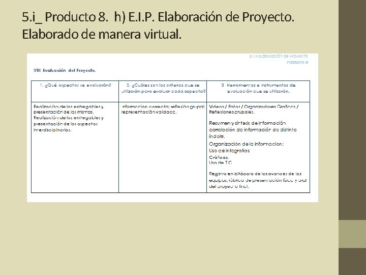 5. i_ Producto 8. h) E. I. P. Elaboración de Proyecto. Elaborado de manera