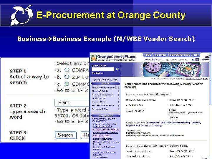 E-Procurement at Orange County Business Example (M/WBE Vendor Search) Paint 5 