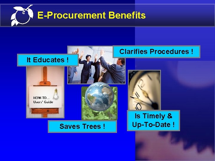 E-Procurement Benefits Clarifies Procedures ! It Educates ! Saves Trees ! Is Timely &