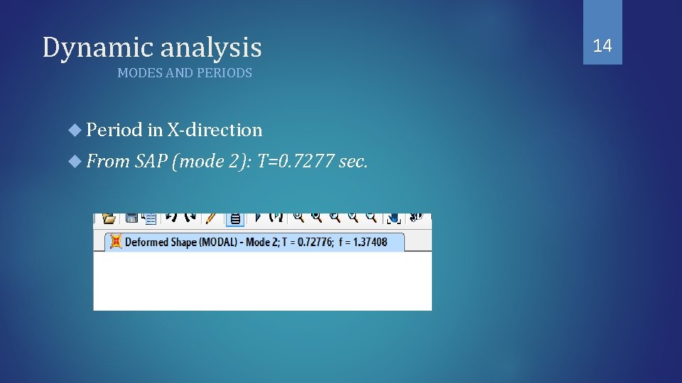 Dynamic analysis MODES AND PERIODS Period in X-direction From SAP (mode 2): T=0. 7277