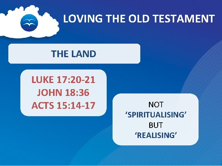 LOVING THE OLD TESTAMENT THE LAND LUKE 17: 20 -21 JOHN 18: 36 ACTS