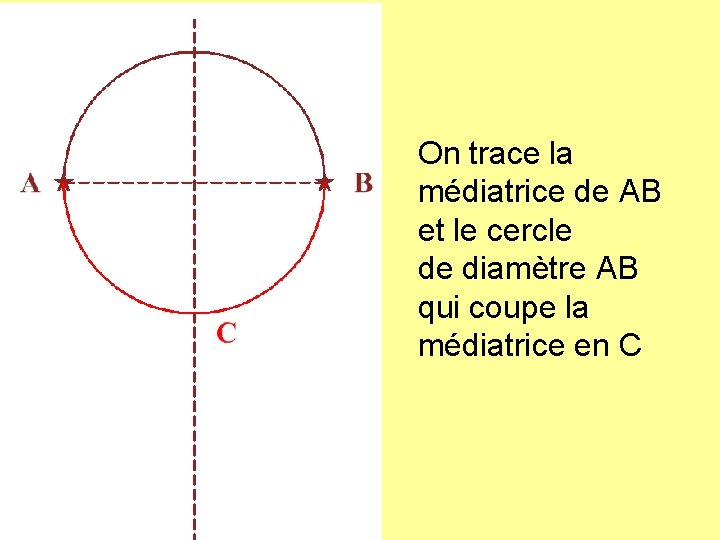 On trace la médiatrice de AB et le cercle de diamètre AB qui coupe