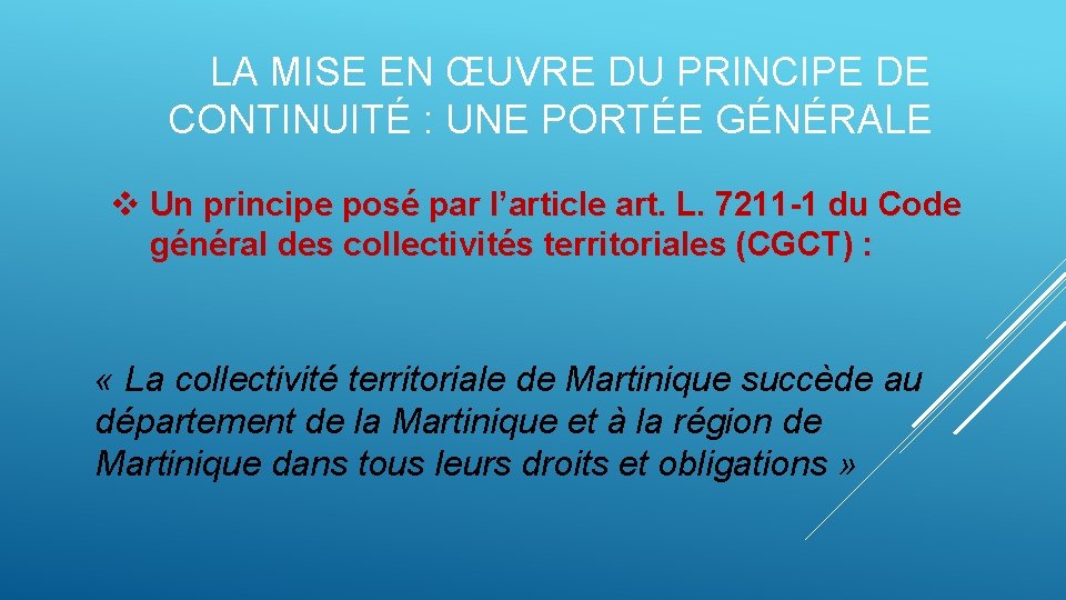 LA MISE EN ŒUVRE DU PRINCIPE DE CONTINUITÉ : UNE PORTÉE GÉNÉRALE v Un