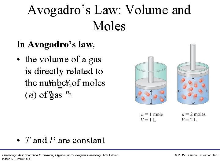 Avogadro’s Law: Volume and Moles In Avogadro’s law, • the volume of a gas