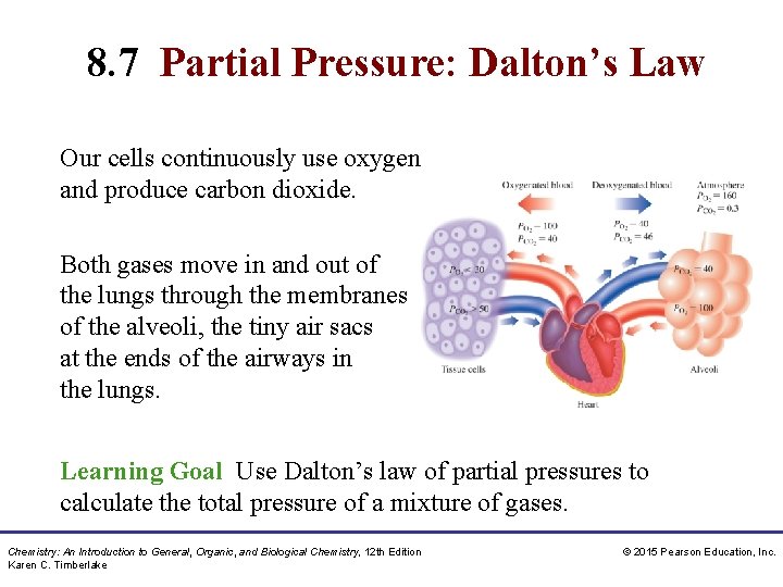 8. 7 Partial Pressure: Dalton’s Law Our cells continuously use oxygen and produce carbon