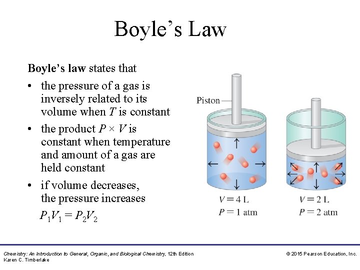 Boyle’s Law Boyle’s law states that • the pressure of a gas is inversely