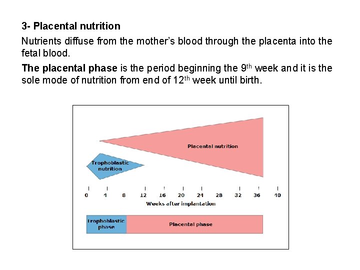 3 - Placental nutrition Nutrients diffuse from the mother’s blood through the placenta into 3 - Placental nutrition Nutrients diffuse from the mother’s blood through the placenta into