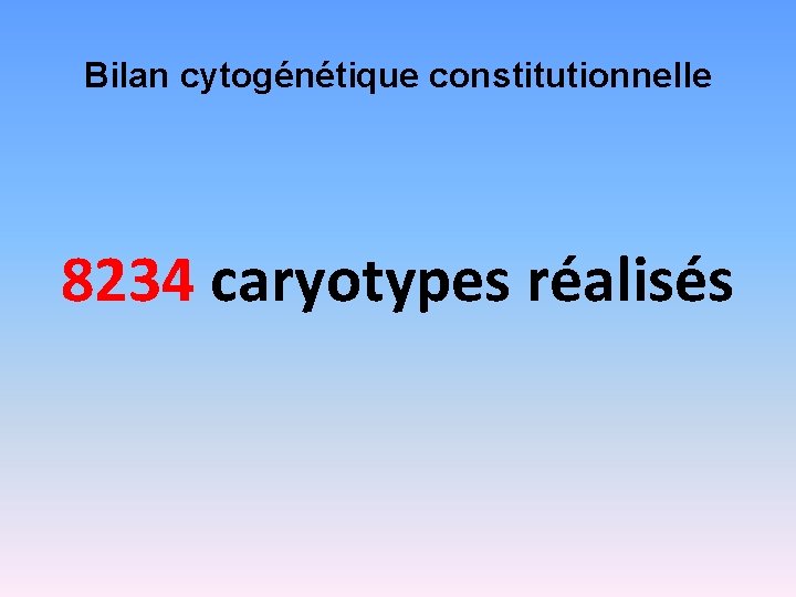 Bilan cytogénétique constitutionnelle 8234 caryotypes réalisés 