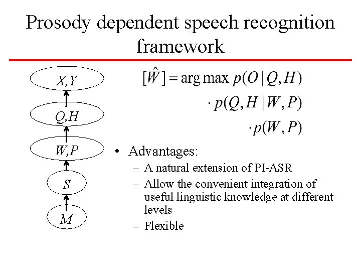 Prosody dependent speech recognition framework X, Y Q, H W, P S M • Prosody dependent speech recognition framework X, Y Q, H W, P S M •