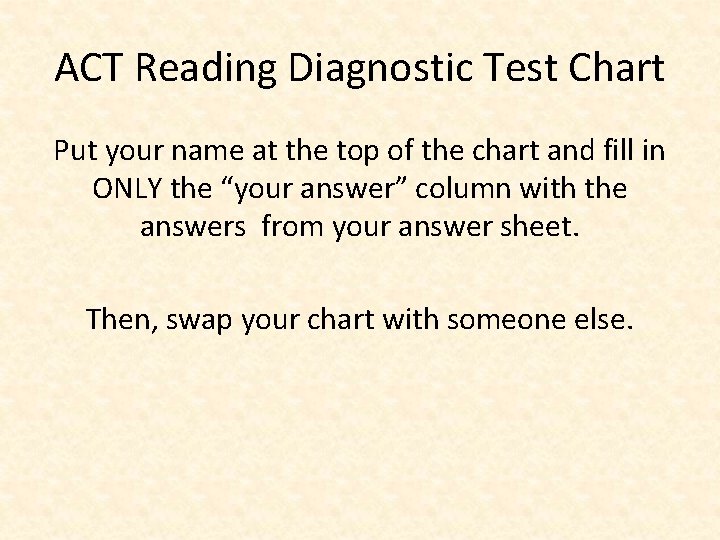 ACT Reading Diagnostic Test Chart Put your name at the top of the chart