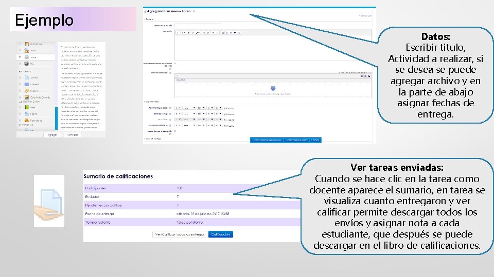 Ejemplo Datos: Escribir titulo, Actividad a realizar, si se desea se puede agregar archivo