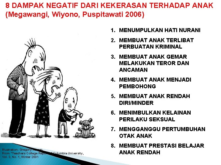 8 DAMPAK NEGATIF DARI KEKERASAN TERHADAP ANAK (Megawangi, Wiyono, Puspitawati 2006) 1. MENUMPULKAN HATI