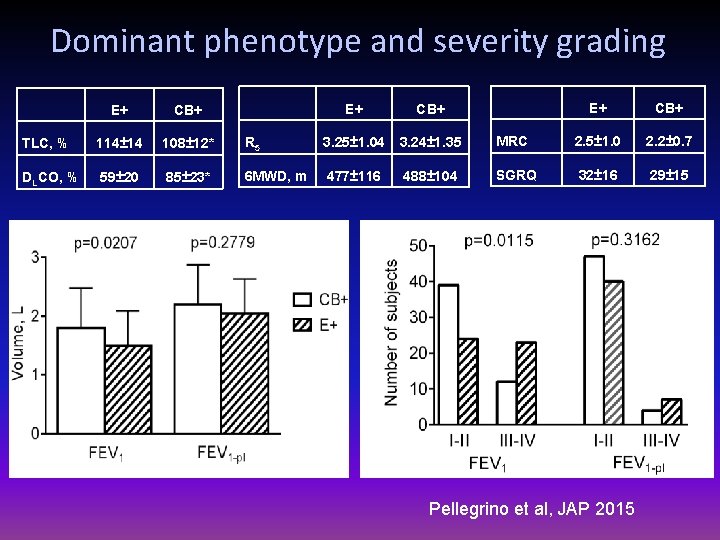 Dominant phenotype and severity grading E+ CB+ TLC, % 114± 14 108± 12* DLCO,