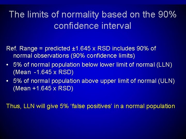 The limits of normality based on the 90% confidence interval Ref. Range = predicted