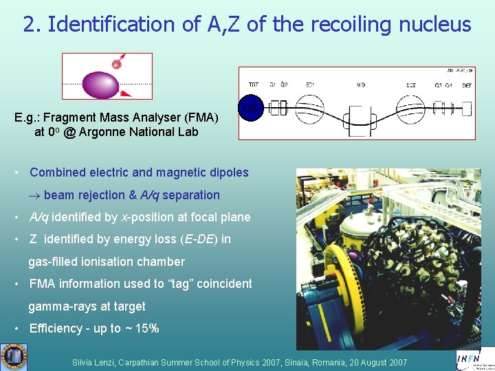 2. Identification of A, Z of the recoiling nucleus E. g. : Fragment Mass 2. Identification of A, Z of the recoiling nucleus E. g. : Fragment Mass