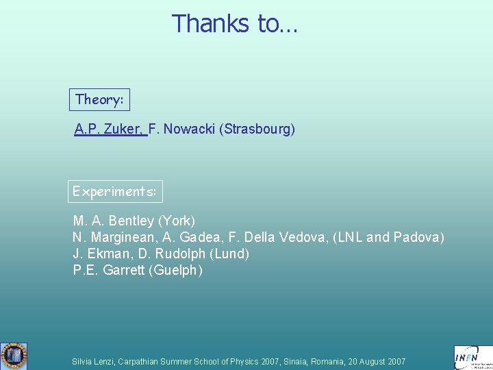Thanks to… Theory: A. P. Zuker, F. Nowacki (Strasbourg) Experiments: M. A. Bentley (York) Thanks to… Theory: A. P. Zuker, F. Nowacki (Strasbourg) Experiments: M. A. Bentley (York)