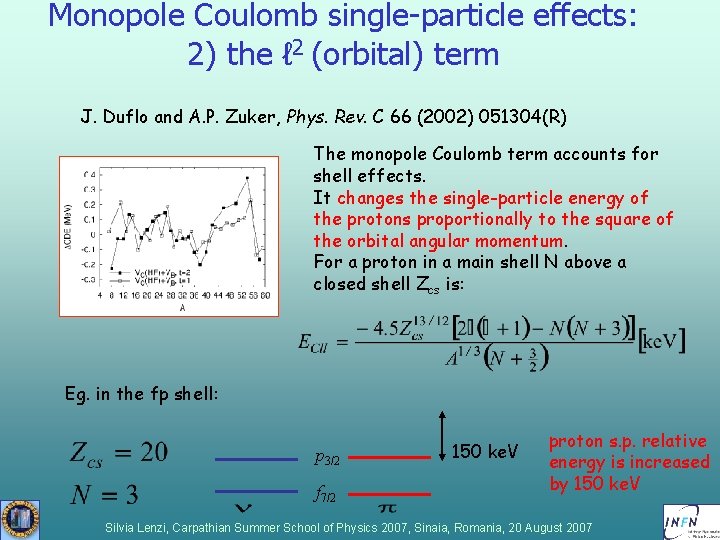 Monopole Coulomb single-particle effects: 2) the ℓ 2 (orbital) term J. Duflo and A. Monopole Coulomb single-particle effects: 2) the ℓ 2 (orbital) term J. Duflo and A.