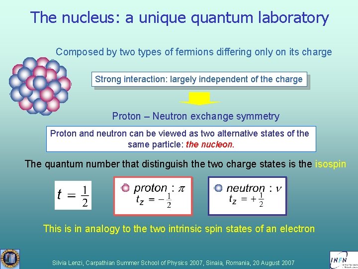 The nucleus: a unique quantum laboratory Composed by two types of fermions differing only The nucleus: a unique quantum laboratory Composed by two types of fermions differing only