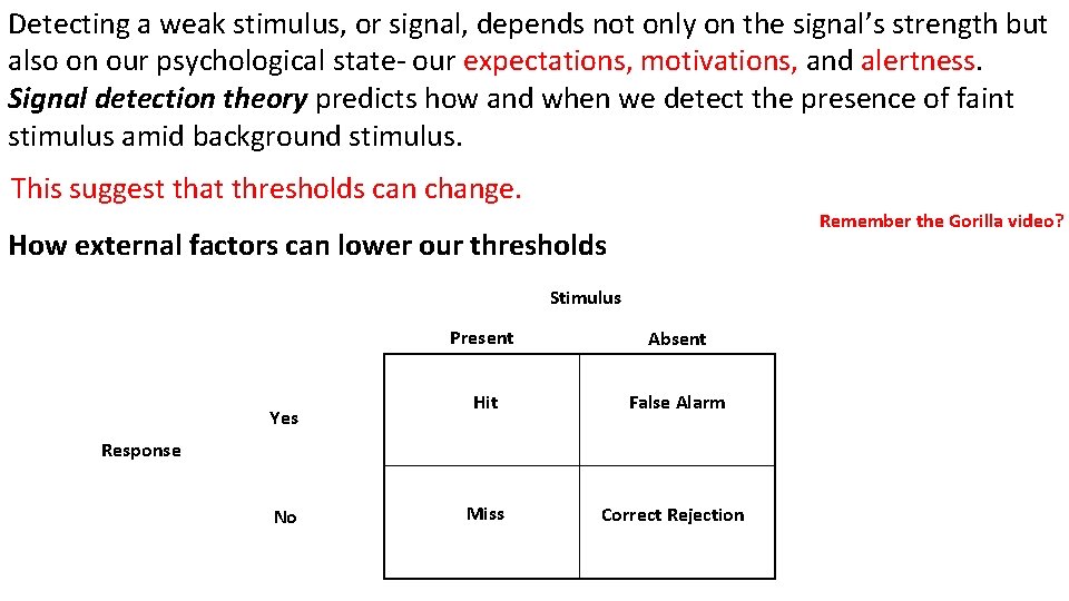 Detecting a weak stimulus, or signal, depends not only on the signal’s strength but