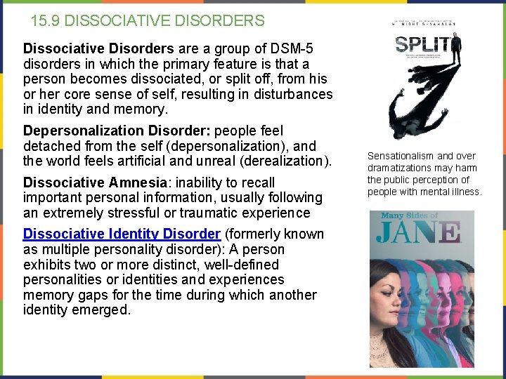 15. 9 DISSOCIATIVE DISORDERS Dissociative Disorders are a group of DSM-5 disorders in which