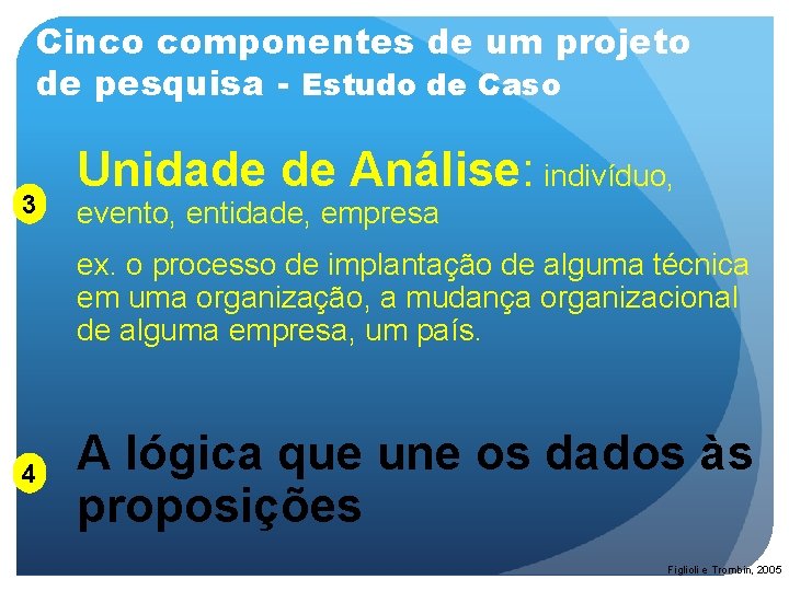 Cinco componentes de um projeto de pesquisa - Estudo de Caso 3 Unidade de