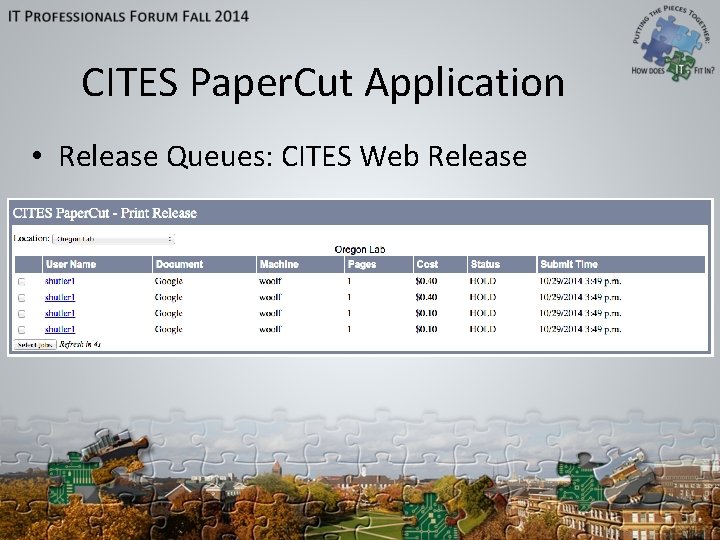 CITES Paper. Cut Application • Release Queues: CITES Web Release 