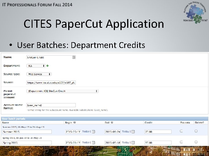 CITES Paper. Cut Application • User Batches: Department Credits 