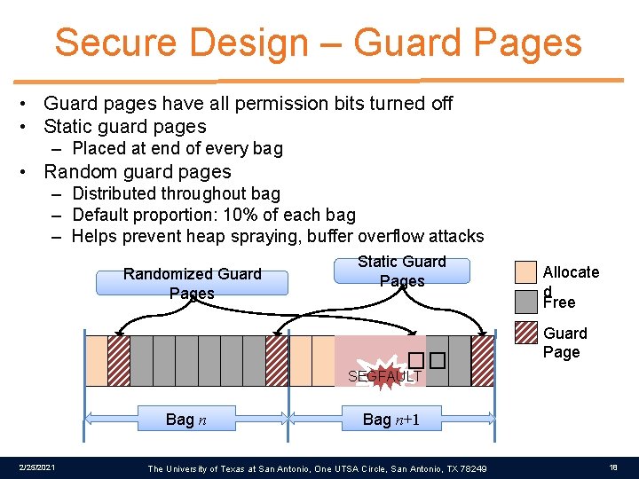 Secure Design – Guard Pages • Guard pages have all permission bits turned off