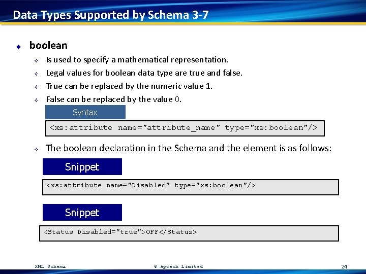 Data Types Supported by Schema 3 -7 u boolean ² ² Is used to