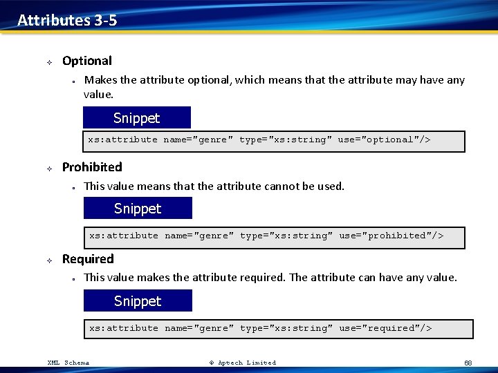 Attributes 3 -5 ² Optional ³ Makes the attribute optional, which means that the