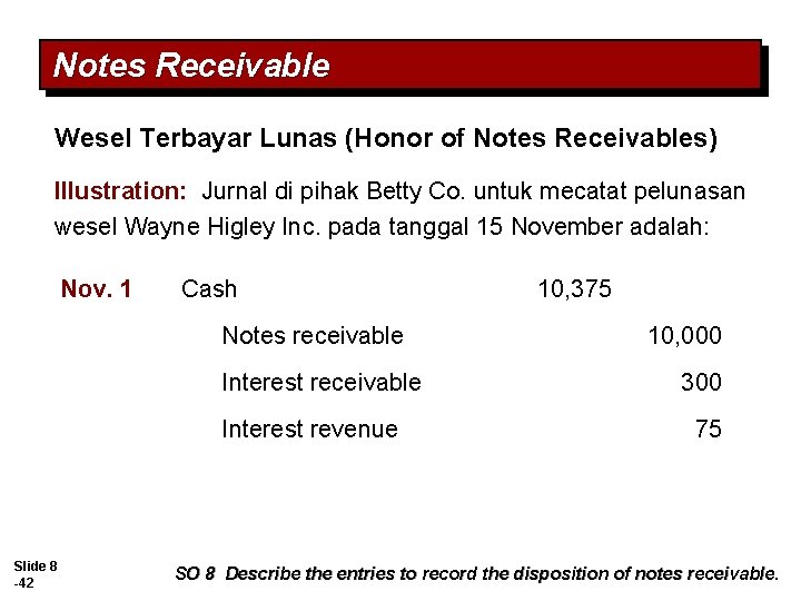 Notes Receivable Wesel Terbayar Lunas (Honor of Notes Receivables) Illustration: Jurnal di pihak Betty Notes Receivable Wesel Terbayar Lunas (Honor of Notes Receivables) Illustration: Jurnal di pihak Betty