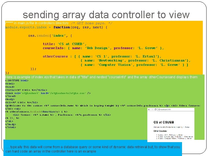 sending array data controller to view /***** in main. js file in controllers directory