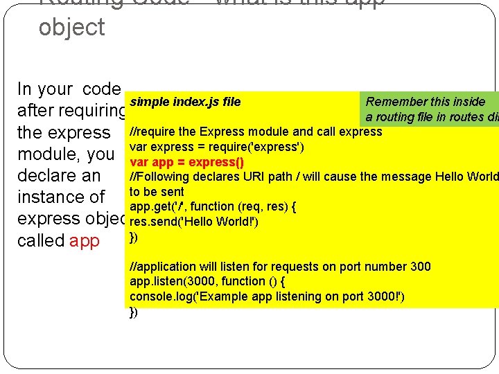 Routing Code-- what is this app object In your code simple index. js file