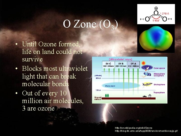 O Zone (O 3) • Until Ozone formed, life on land could not survive