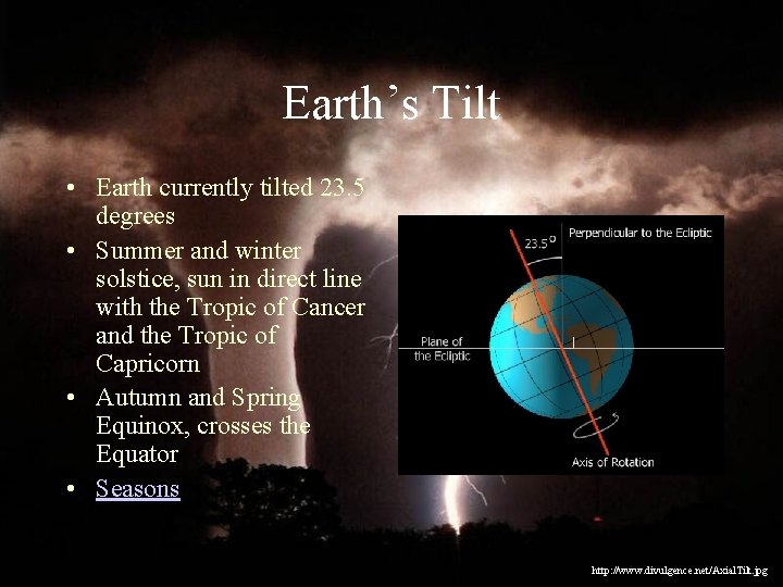 Earth’s Tilt • Earth currently tilted 23. 5 degrees • Summer and winter solstice,