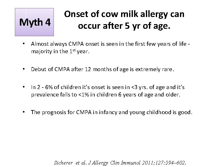 Myth 4 Onset of cow milk allergy can occur after 5 yr of age.