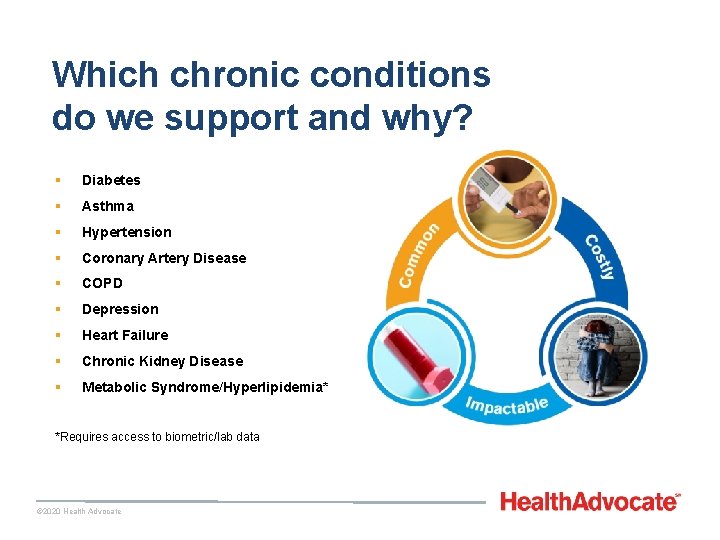 Which chronic conditions do we support and why? § Diabetes § Asthma § Hypertension Which chronic conditions do we support and why? § Diabetes § Asthma § Hypertension