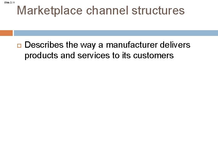 Slide 2. 11 Marketplace channel structures Describes the way a manufacturer delivers products and