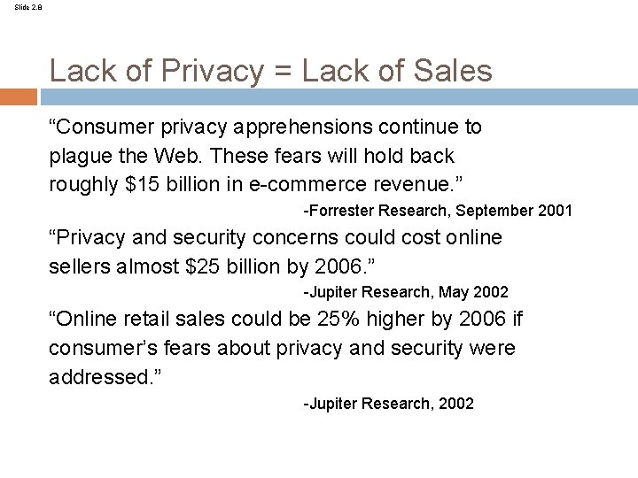 Slide 2. 8 Lack of Privacy = Lack of Sales “Consumer privacy apprehensions continue