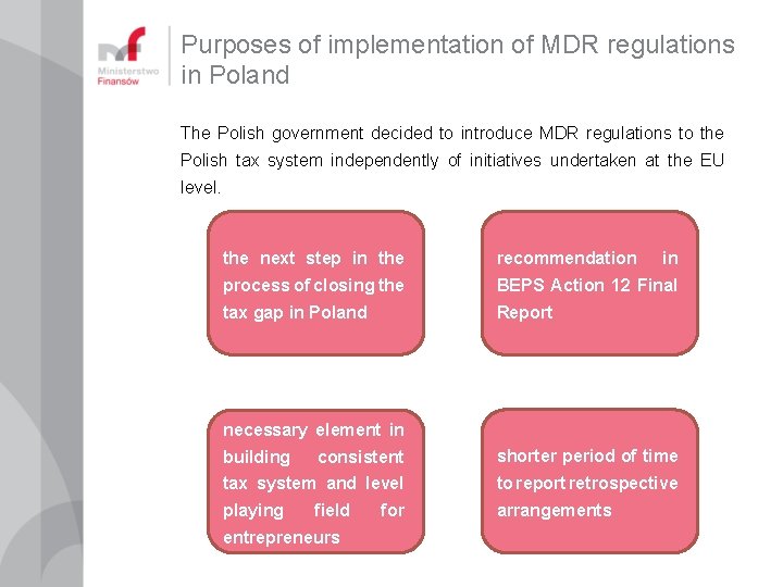 Purposes of implementation of MDR regulations in Poland The Polish government decided to introduce Purposes of implementation of MDR regulations in Poland The Polish government decided to introduce