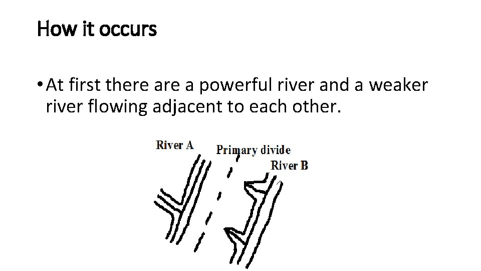 How it occurs • At first there a powerful river and a weaker river