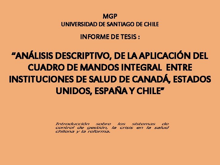 MGP UNIVERSIDAD DE SANTIAGO DE CHILE INFORME DE TESIS : “ANÁLISIS DESCRIPTIVO, DE LA