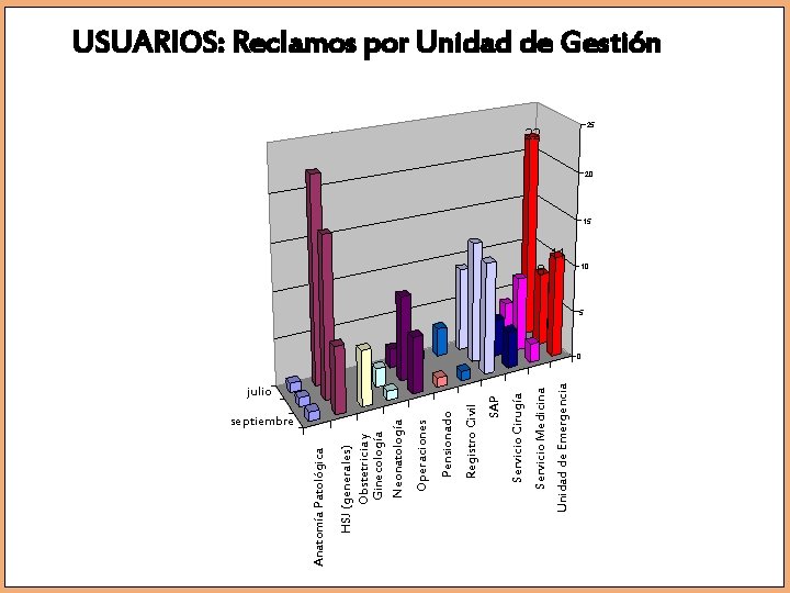 septiembre julio Unidad de Emergencia Servicio Medicina Servicio Cirugía SAP Registro Civil Pensionado Operaciones