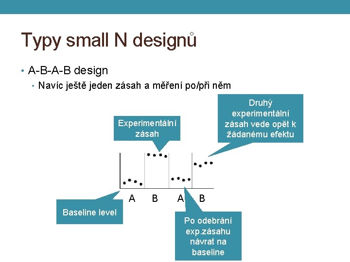 Typy small N designů • A-B-A-B design • Navíc ještě jeden zásah a měření