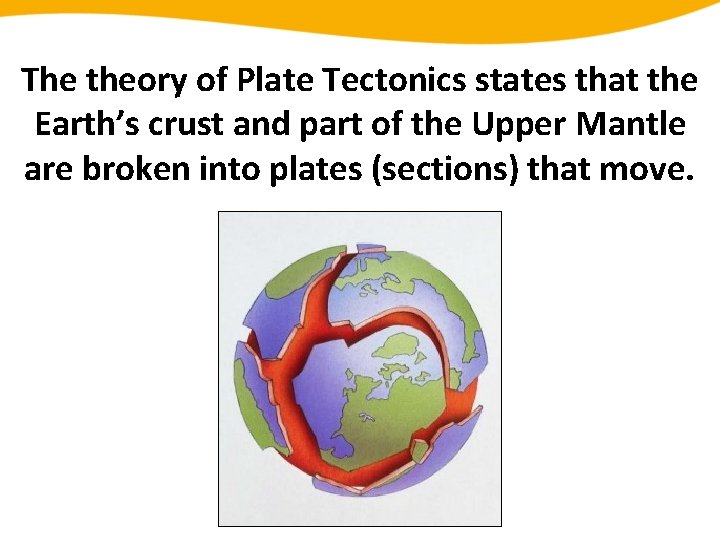 The theory of Plate Tectonics states that the Earth’s crust and part of the