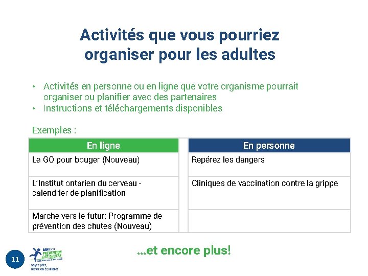 Activités que vous pourriez organiser pour les adultes • Activités en personne ou en