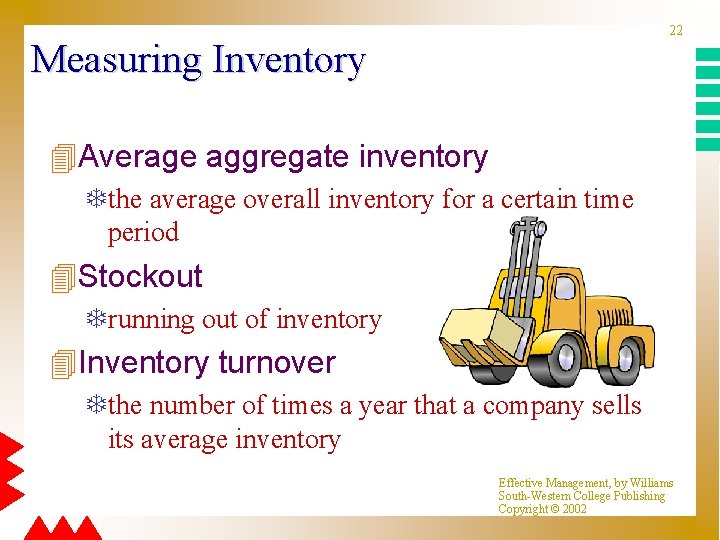 22 Measuring Inventory 4 Average aggregate inventory Tthe average overall inventory for a certain